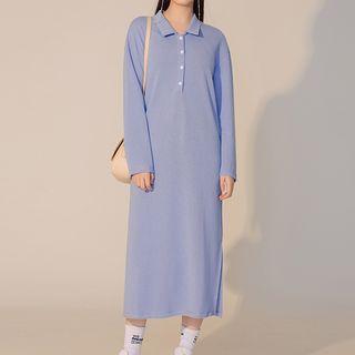 Collared Midi Knit Dress Transparent - Black - One Size