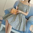 Short-sleeve Floral Off Shoulder A-line Dress