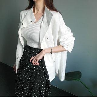 Snap-button Linen Jacket With Sash