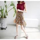 Tie Wrap-front Floral Skirt