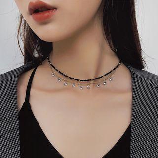 Rhinestone Layered Choker Black - One Size