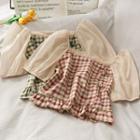 Patchwork Sqaure-neck Checker Qipao Top