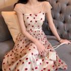 Rose Embroidered Cap-sleeve A-line Dress