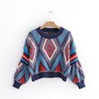 Ethnic-print Knit Sweater As Shown In Figure - One Size
