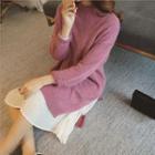 Set Of Two: Long Sleeve Lace Sheath Dress + Plain Long Knit Sweater