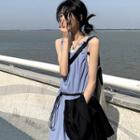 Sleeveless Round Neck Shirred Overall Dress Blue - One Size