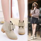Bow Front Block Heel Ankle Boots