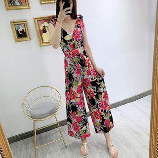 Sleeveless Floral Print Wide Leg Jumpsuit