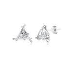 925 Sterling Silver Simple Geometric Triangle Cubic Zirconia Stud Earrings Silver - One Size