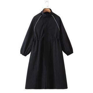 Stand Collar Zip Midi Coat