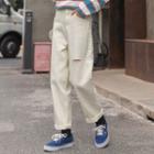 Plain Distressed Straight-cut Pants