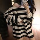 Off-shoulder Color-block Stripe Oversize Top Stripe - One Size