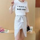 Set: Short-sleeve Long T-shirt + Striped Skirt