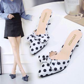 Polka Dot Ribbon Accent High Heel Mules