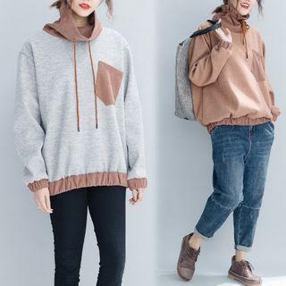 Turtleneck Drawstring-cuff Pullover