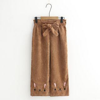 Rabbit Embroidered Wide-leg Corduroy Pants