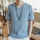 Embroidered Short Sleeve Linen T-shirt