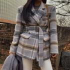 Brushed-fleece Plaid Blazer With Belt