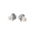 Sterling Silver Fashion Simple Leaf Freshwater Pearl Stud Earrings With Cubic Zirconia Silver - One Size