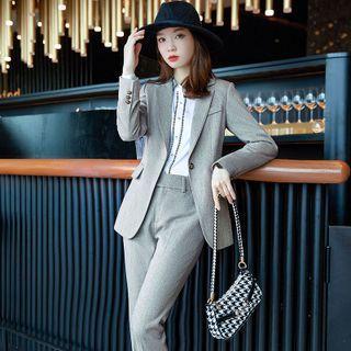 Blazer / Contrast Trim Shirt / Straight Leg Pants / Set