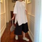 Side-slit Loose T-shirt / High-waist Midi Skirt