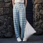 High Waist Plaid Cropped Loose Fit Pants