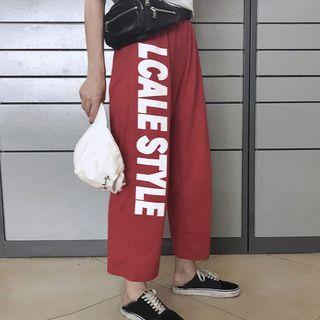 Lettering Cropped Wide-leg Pants