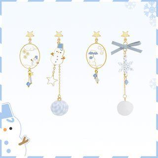 Snowflake / Snowman Asymmetrical Dangle Earring