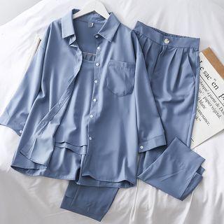 Set: Camisole Top + Loose-fit Shirt + Pants
