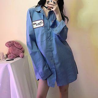 Long Sleeve Applique Shirt Blue - One Size