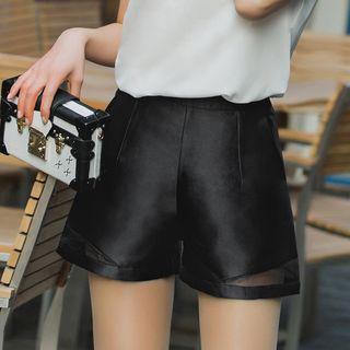 Mesh Panel Wide-leg Shorts