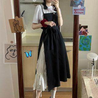 Short-sleeve T-shirt / Paneled Midi A-line Pinafore Dress