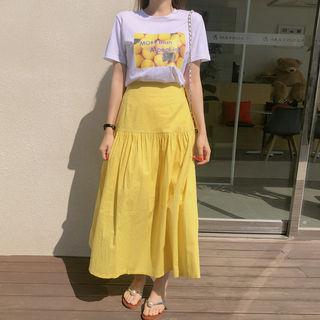 Elasticized-waist Cotton Flare Skirt
