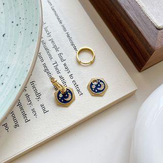 Moon & Star Glaze Sterling Silver Earring E412 - Gold - One Size