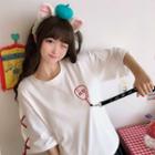 Elbow-sleeve Embroidered T-shirt / Mini A-line Skirt