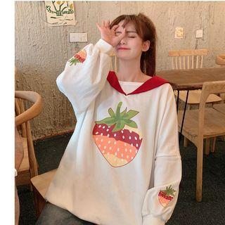 Fruit Print Collared Sweatshirt As Shown In Figure - One Size