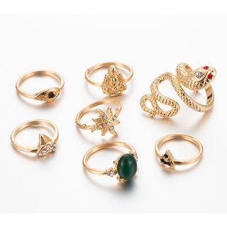 Set Of 7: Ring (various Designs) Gold - One Size