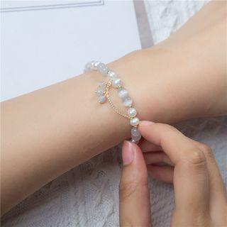 Faux Cat Eye Stone Alloy Bracelet White & Gold - One Size