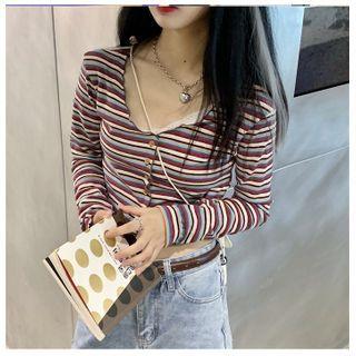Ruffle Trim Striped Cardigan