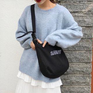 Lettering Canvas Shoulder Bag  - Black