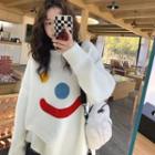 Round-neck Smiley Face Print Long-sleeve Sweater