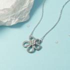 Rhinestone Flower Pendant Necklace Silver - One Size