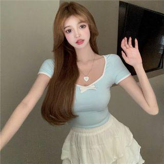 Short-sleeve Top / Layered Mini A-line Skirt