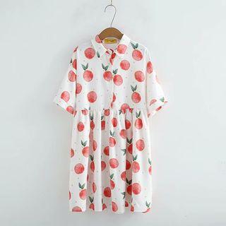 Elbow-sleeve All Over Pattern Dress
