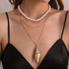 Shell Pendant Faux Pearl Layered Choker Necklace
