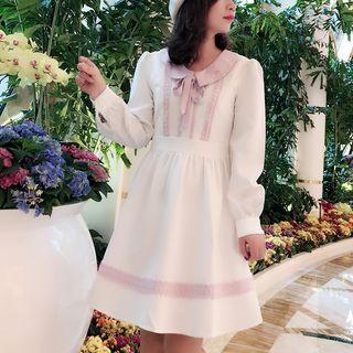 Puff-sleeve Embroidered A-line Dress