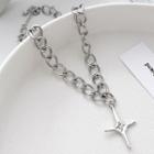Cross Rhinestone Pendant Stainless Steel Necklace Silver - One Size