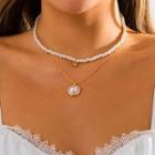 Set Of 2: Faux Pearl Necklace Set Of 2 - Gold - One Size