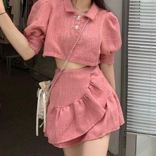 Set: Short-sleeve Top + Ruffle A-line Skirt