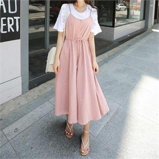 Spaghetti-strap Drawstring-waist Linen Long Dress